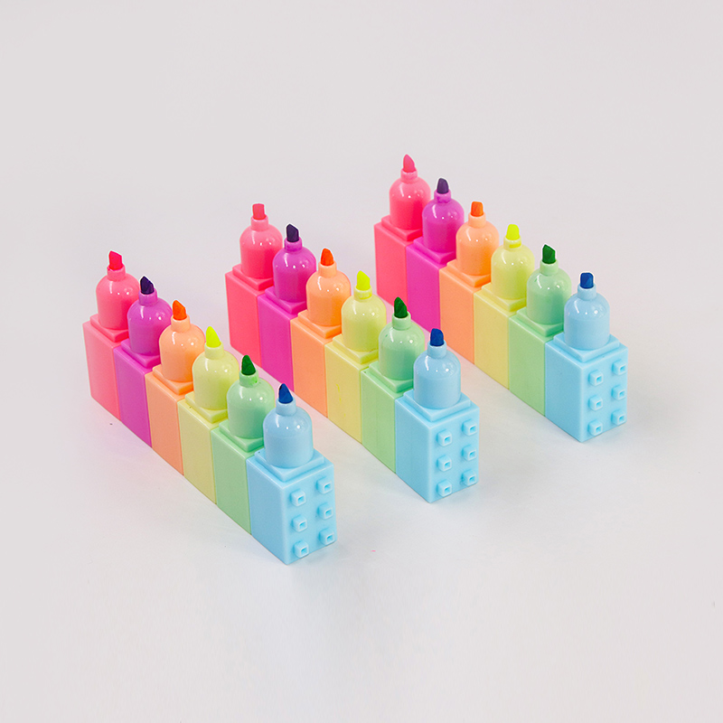 building block shaped mini higlighter pen for kids use